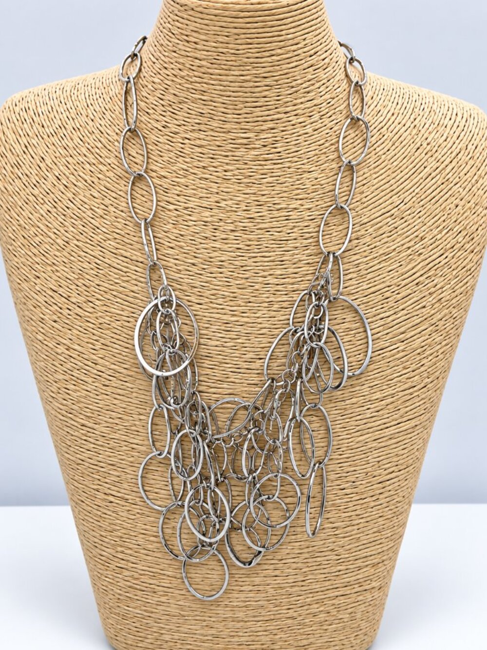Talbots Silver Tone Multi Ring Cascade Statement Necklace